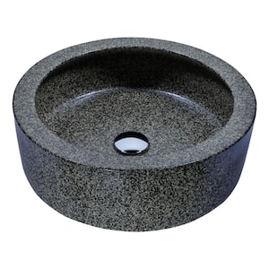 Black Desert Crown Round Glass Vessel Sink in Speckled Stone