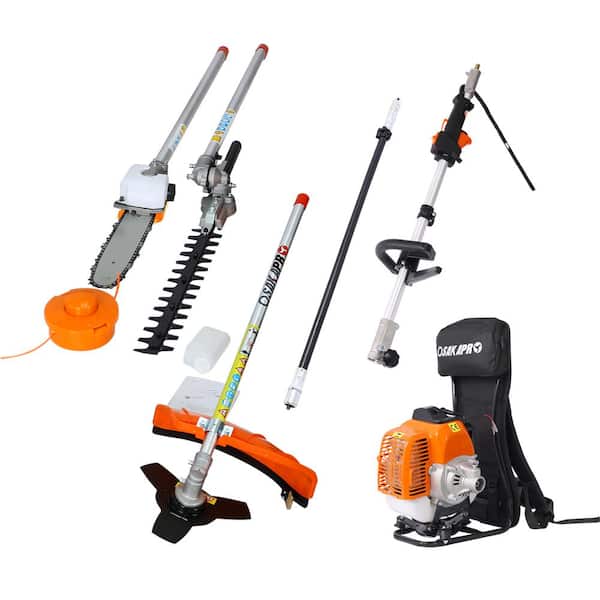 Sudzendf 4 in 1 Orange Multi-Functional Trimming Tool, 52CC 2-Cycle Garden Tool System with Gas Pole Saw, Hedge/Grass Trimmer