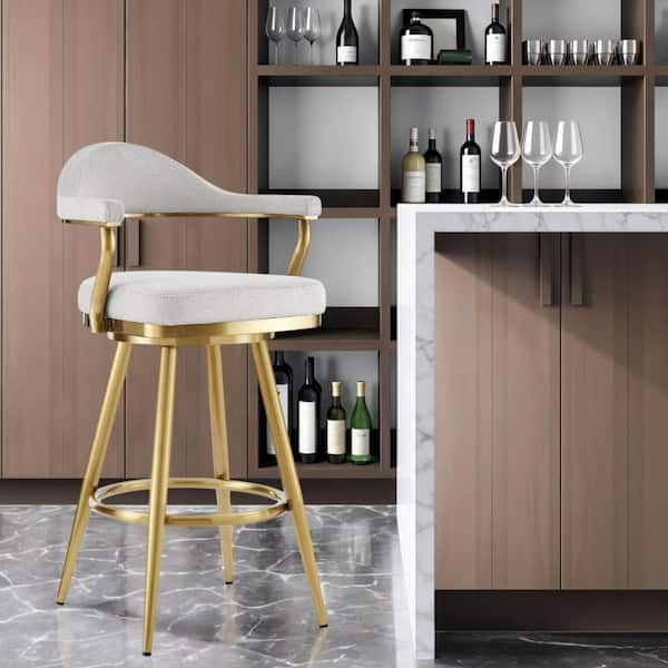 HomeRoots 30 Silver Low Back Metal Bar Stool Fabric Seat