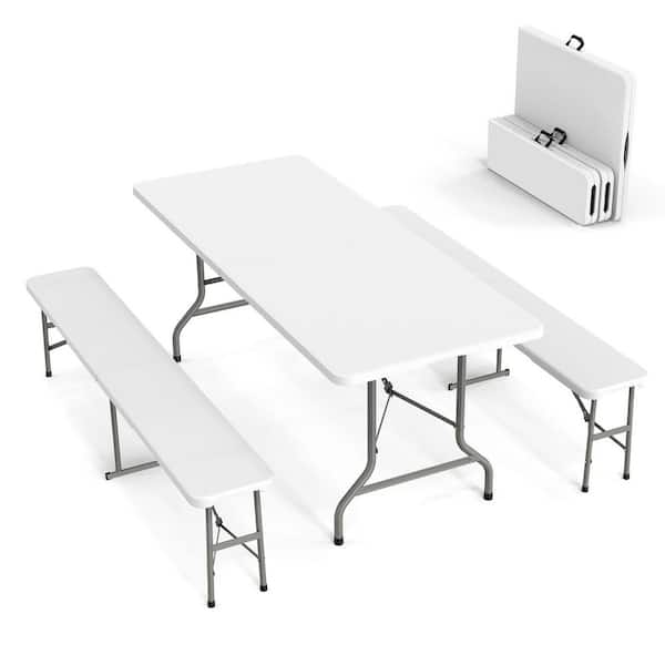 Karl home 4-Person Metal Rectangular White Folding Outdoor Dining Set