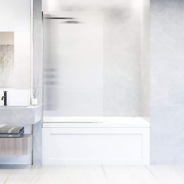 VIGO Zenith 34 in. W x 62 in. H Frameless Fixed Tub Screen Door in Chrome with 3/8 in. (10mm) Fluted Glass