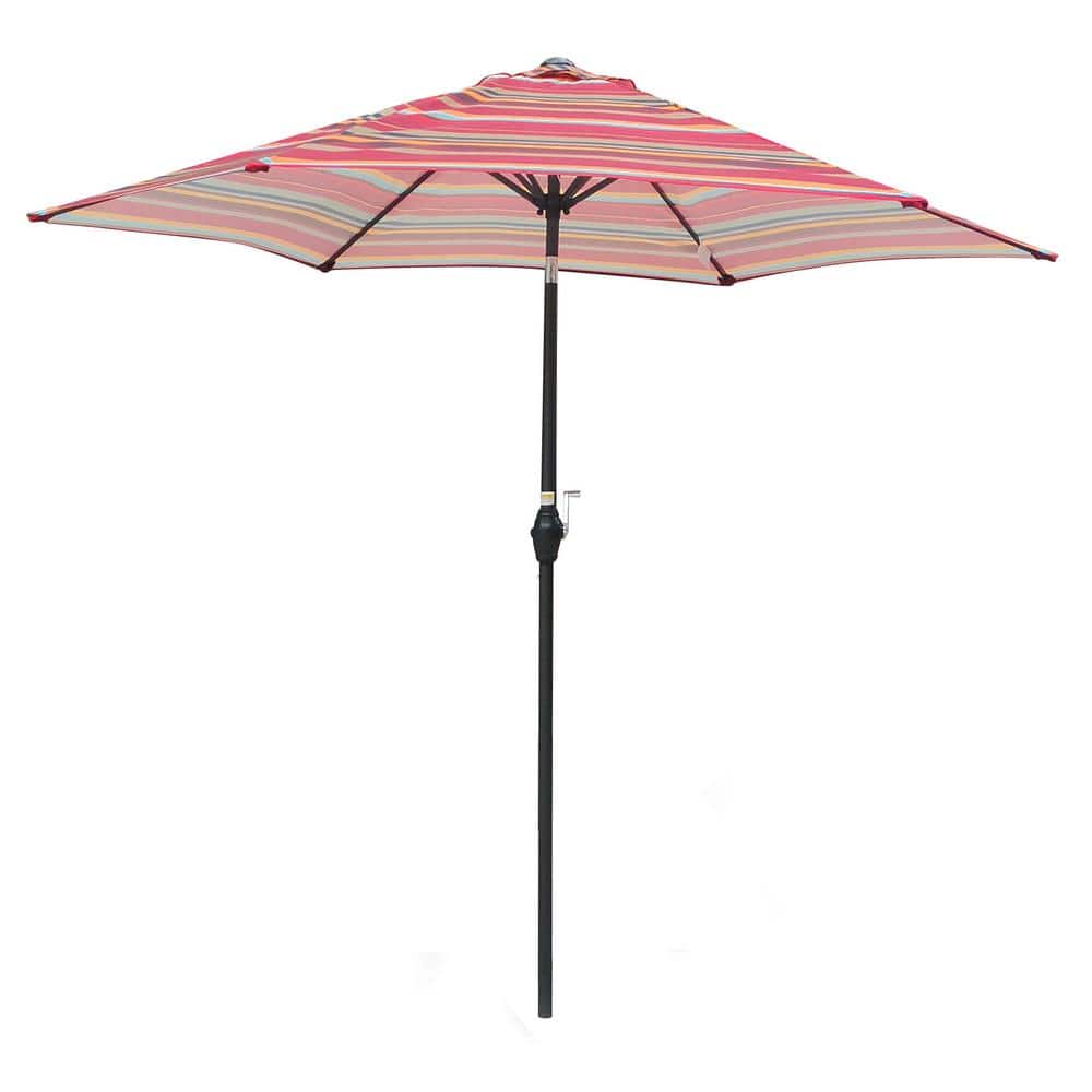 9 ft. Market Round Outdoor Patio Umbrella with Push Button Tilt and Crank in Red Stripes price history on PriceWatchPro