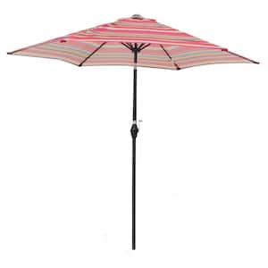 9 ft. Market Round Outdoor Patio Umbrella with Push Button Tilt and Crank in Red Stripes