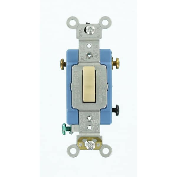 Leviton 15 Amp Industrial Grade Heavy Duty 3-Way Lighted Handle Toggle Switch, Ivory 1203-LHI