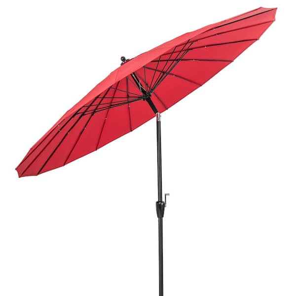 FORCLOVER 9 ft. Round Market Patio Umbrella with 18 Fiberglass Ribs in Wine