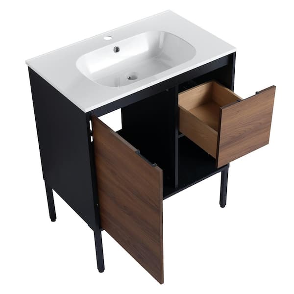 Cesicia 30 in. W x 18.13 in. D x 34.75 in. H Single Sink Freestanding Bath Vanity in Brown Ebony with White Acrylic Top