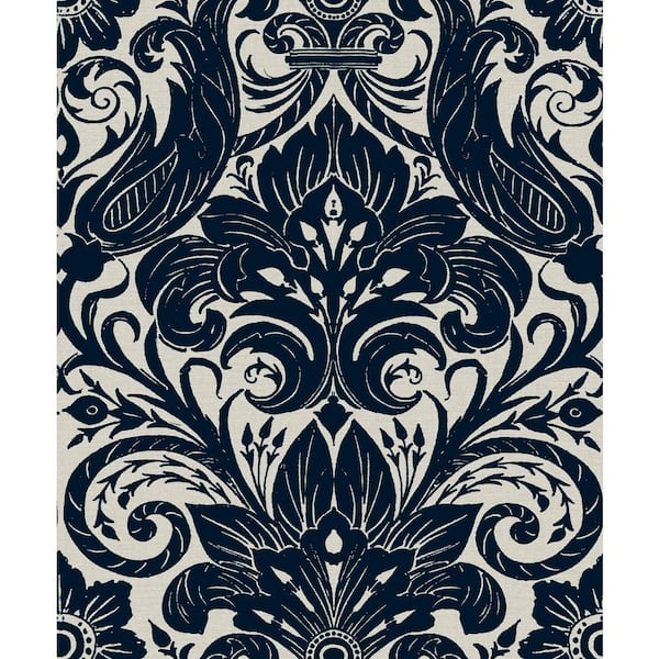 Unbranded Llewelyn-Bowen Off The Wall Blue Damask Sauvage Flocked Finish Non-Pasted Non-Woven Wallpaper Sample