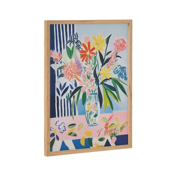 Kate and Laurel Gallery Cheerful Maximalist Flower Vase by the Creative Bunch Studio Natural Framed Art Print 12 in. x 16 in.