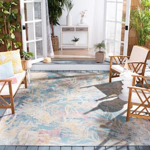 Barbados Light Blue/Ivory 10 ft. x 12 ft. Gradient Palm Leaf Indoor/Outdoor Patio Area Rug