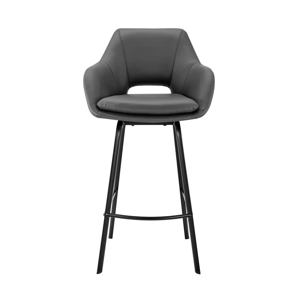 Gray Faux Leather and Black Metal Swivel Counter Stool