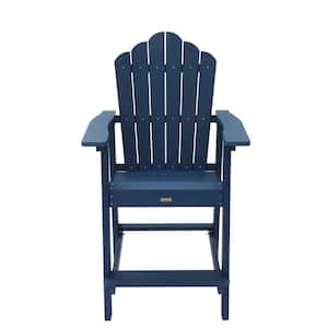 Navy Blue HIPS Plastic Outdoor Bar Stool Patio Bar Height Adirondack Chair (1-Pack)