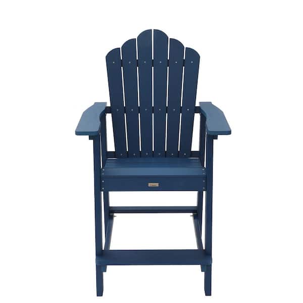 Mondawe Navy Blue HIPS Plastic Outdoor Bar Stool Patio Bar Height Adirondack Chair (1-Pack)