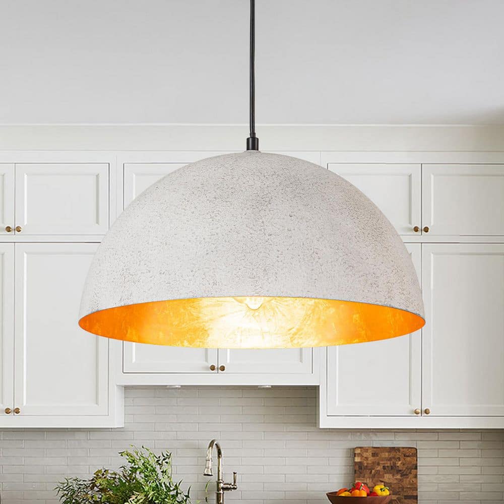 Brava 1-Light Large Antique White and Gold Leaf Dome Pendant Light with Metal Shade price history on PriceWatchPro