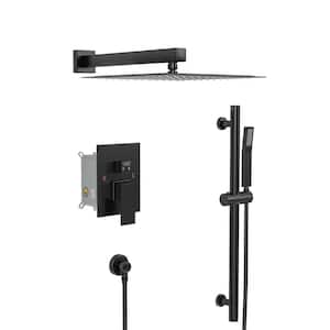 2-Spray Patterns with 1.8 GPM 10 in. Wall Mount Dual Shower Head and Trim Kit with Valve Combo in Black