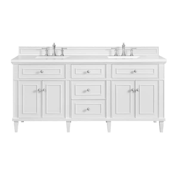 James Martin Vanities Lorelai 72.0 in. W x 23.5 in. D x 34.06 in. H Double Bathroom Vanity in Bright White with White Zeus Quartz Top