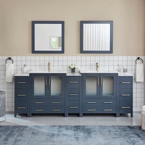 Brescia 96 in. W x 18 in. D x 36 in. H Double Sink Bath Vanity in Blue with White Ceramic Top and Mirror