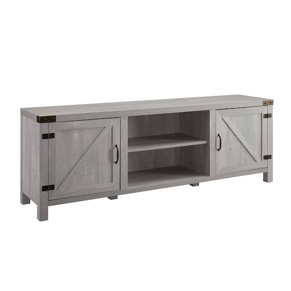 70 in. Modern Farmhouse Stone Gray Wood TV Stand with 2-Barn Doors (Max TV Size 80 in.)