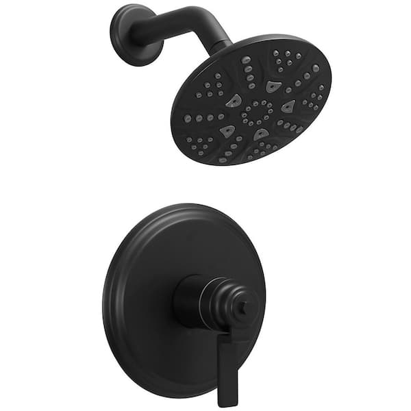 PERLIRIA INC Single Handle 1-Spray Shower Faucet 1.8 GPM with Drip Free, Wall Mount 5 Functions Head Shower in Matte Black