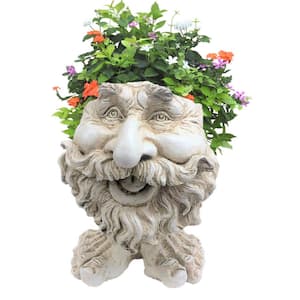 13 in. Antique White Ole Salty the Muggly Statue Face Planter Holds a 5 in. Pot