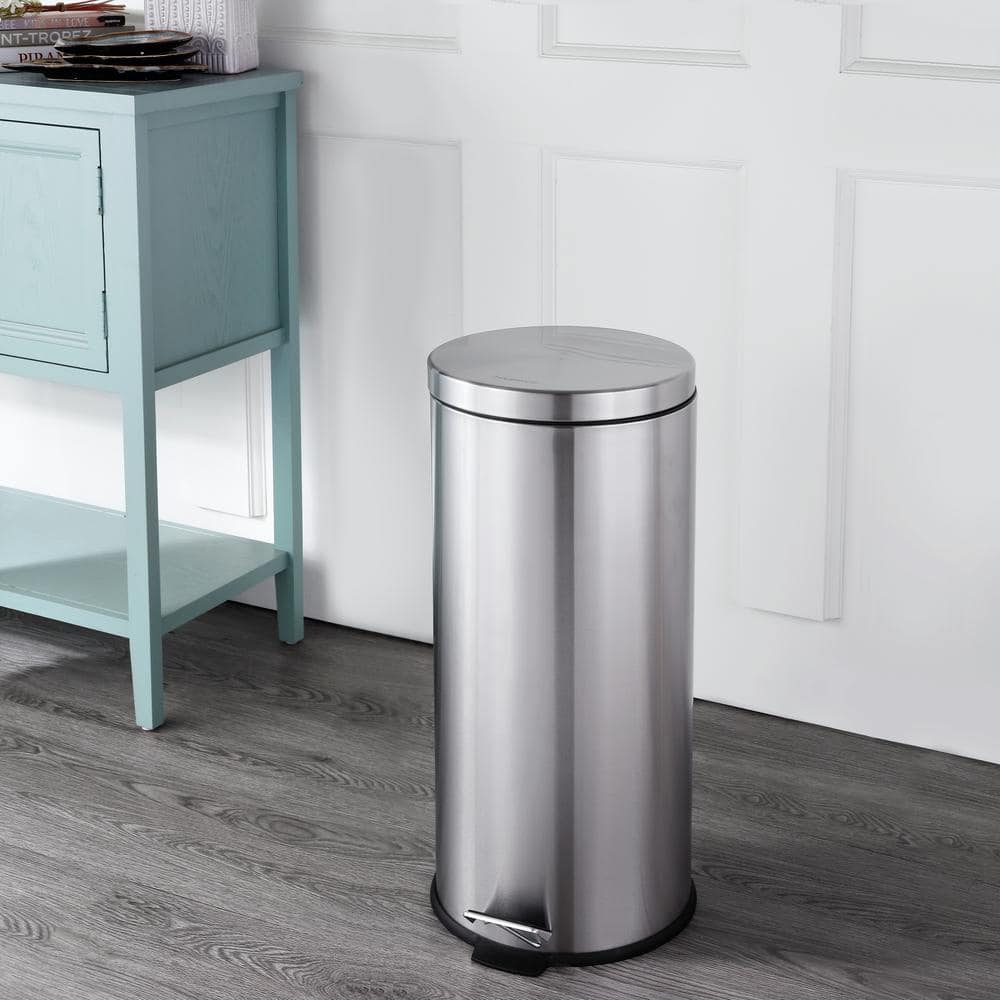 Oscar 8-Gallon Stainless Steel Step-Open Trash Can with Mini Bin