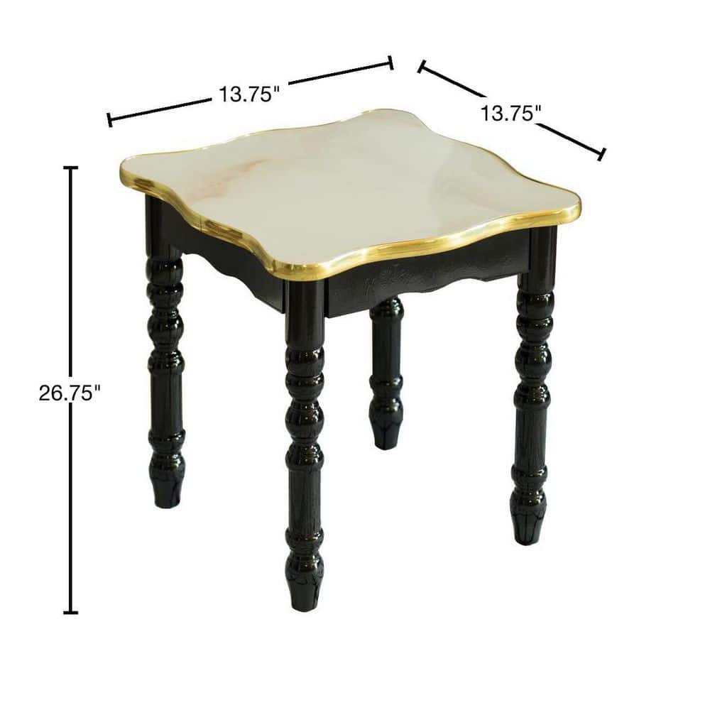 Espresso Square Wooden and Marble Accent Table with Gold Trim