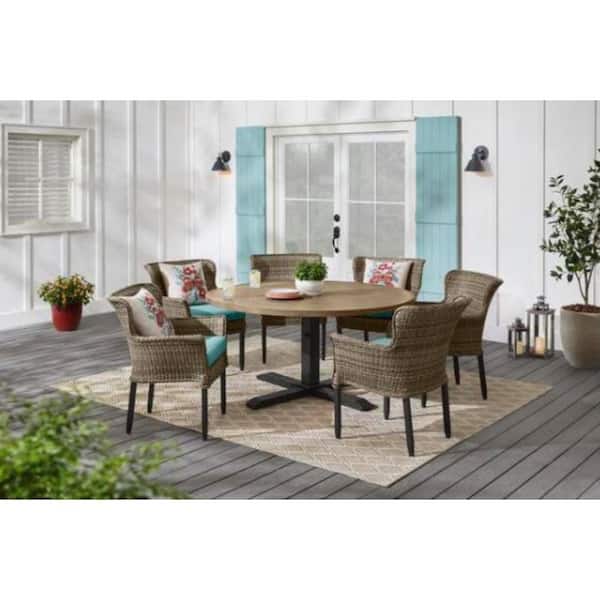 Devonwood 7 Piece Dark Brown Wicker Outdoor Patio Dining Set with CushionGuard Aloe Cushions