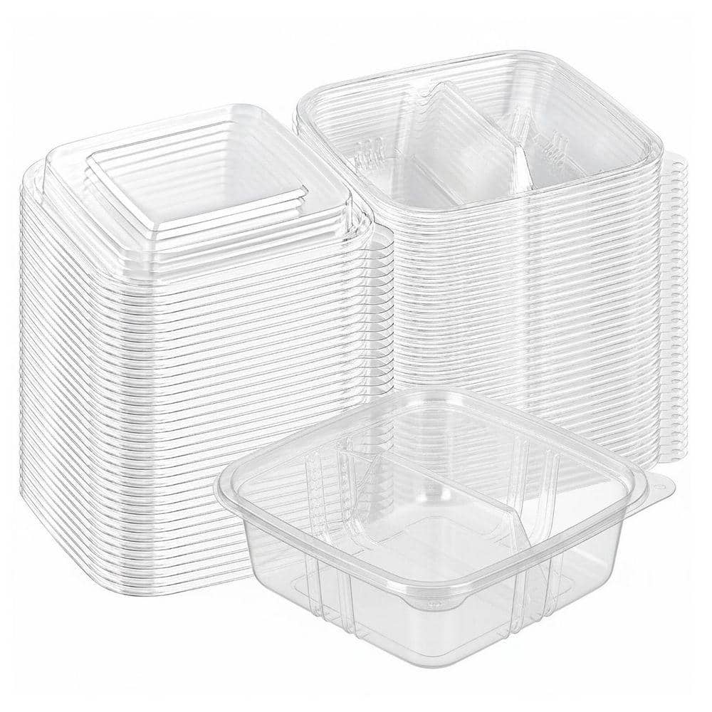 Anqtovp PET Plastic 2 Compartment Food Storage Containers with Leak-Proof Lids, Stackable Disposable Meal Prep 30 Pack 29CSA10105
