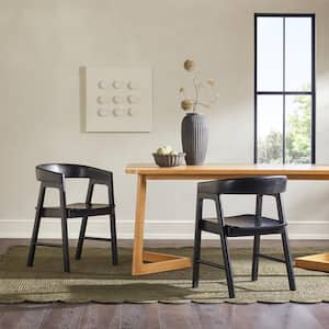 2-Piece Modern Black Rounded Back Solid Wood Dining Chairs