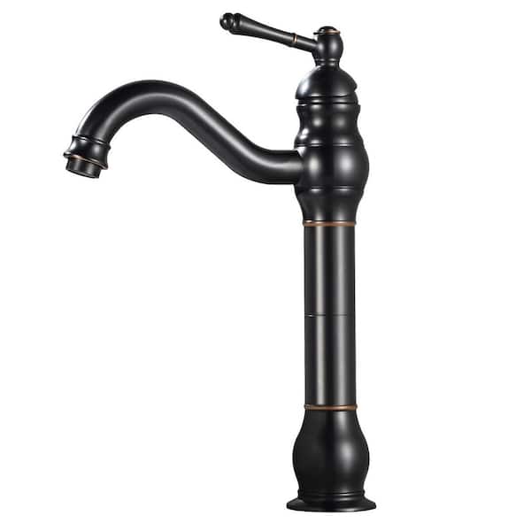 Single Hole Single Handle Waterfall Vessel Sink Faucet with Hot and Cold Hoses in Oil Rubbed Bronze