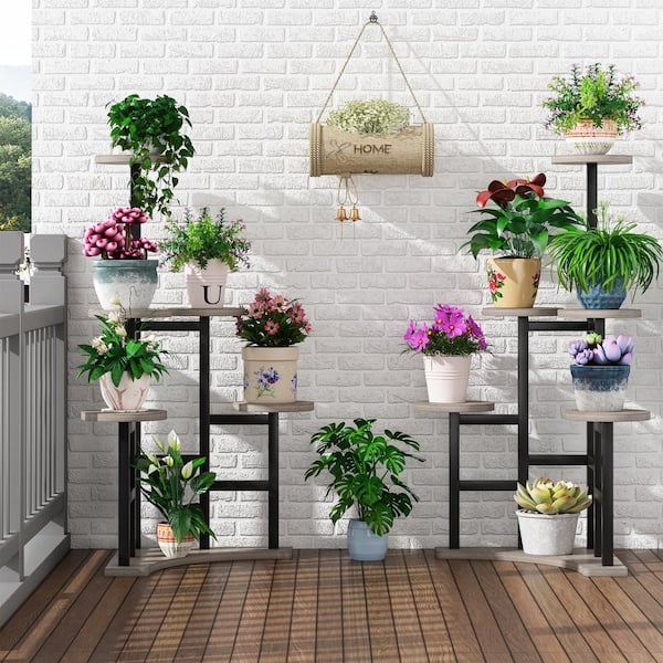 BYBLIGHT Wellston 42 in. Gray Corner Engineered Wood Indoor Plant Stand 6 Tiered Plant Shelf Flower Stand Tall Planter Organizer