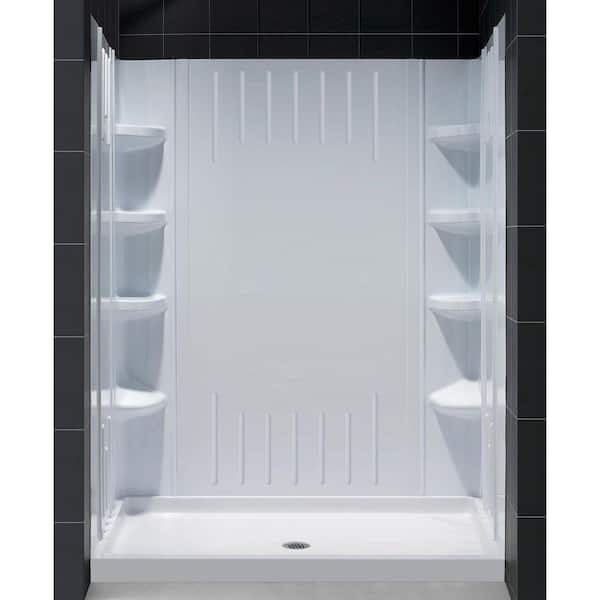 DreamLine Qwall-3 36 in. x 60 in. x 75-5/8 in. Standard Fit Shower Kit in White with Shower Base and Back Wall