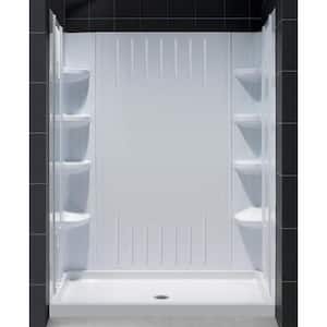 SlimLine 60 in. x 32 in. Single Threshold Shower Pan Base in White with Center Drain and Back Walls