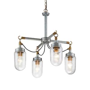 4 Light Gold and Vintage Silver Finish Industrial Style Chandelier and Glass Shade