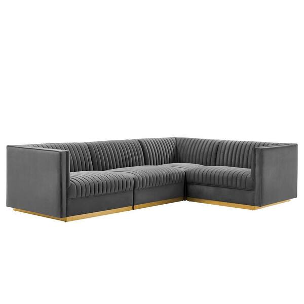 Modway Sanguine 113 in. W Channel Tufted Performance Velvet 4-Piece ...