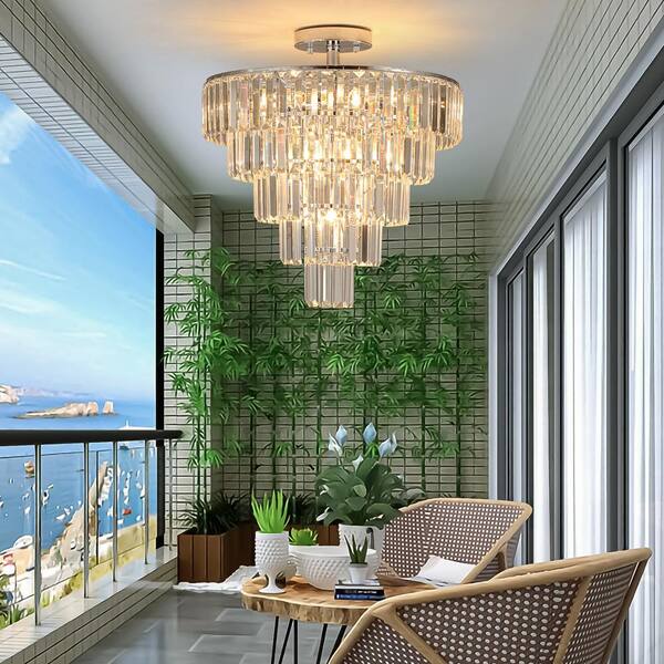 Crystal Style(クリスタイル) 19.7 in. 10-Light Chrome Flush Mount Chandelier with Crystals