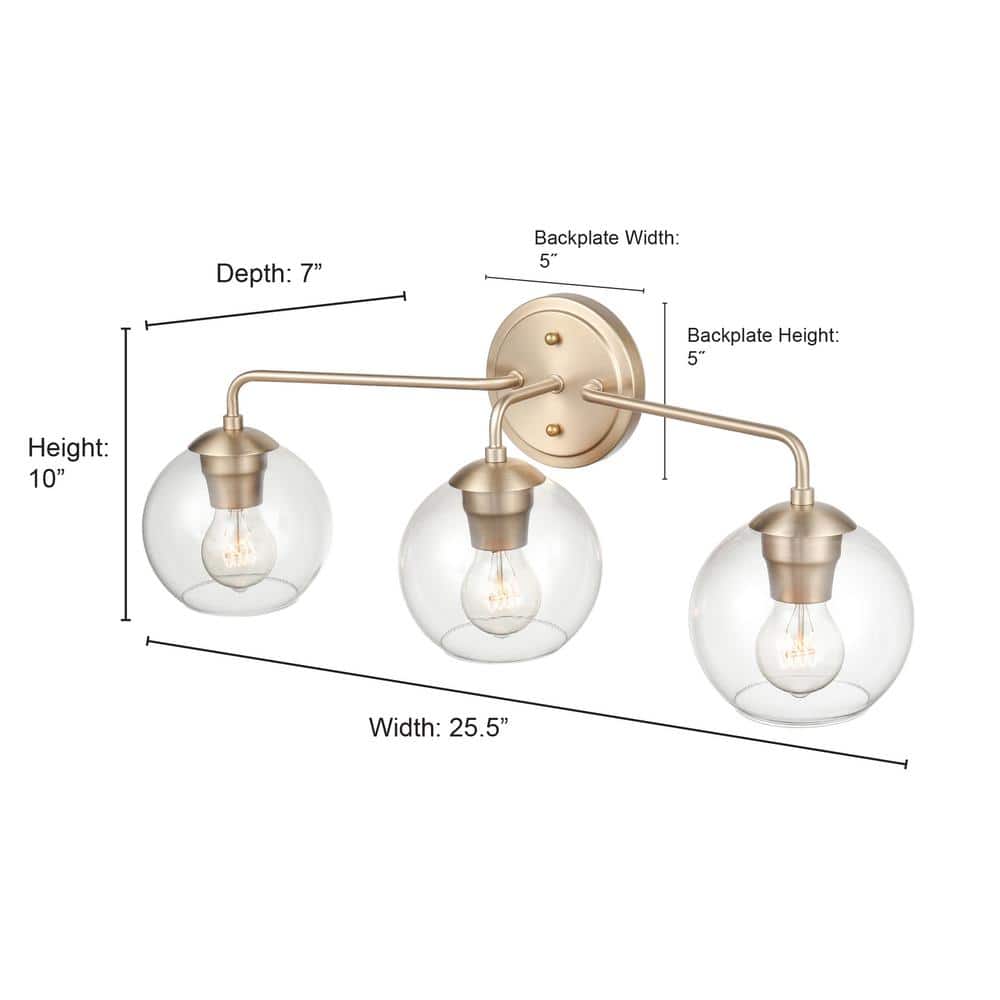Matte Black 3-Light Vanity Wall Fixture with Clear Glass Shades