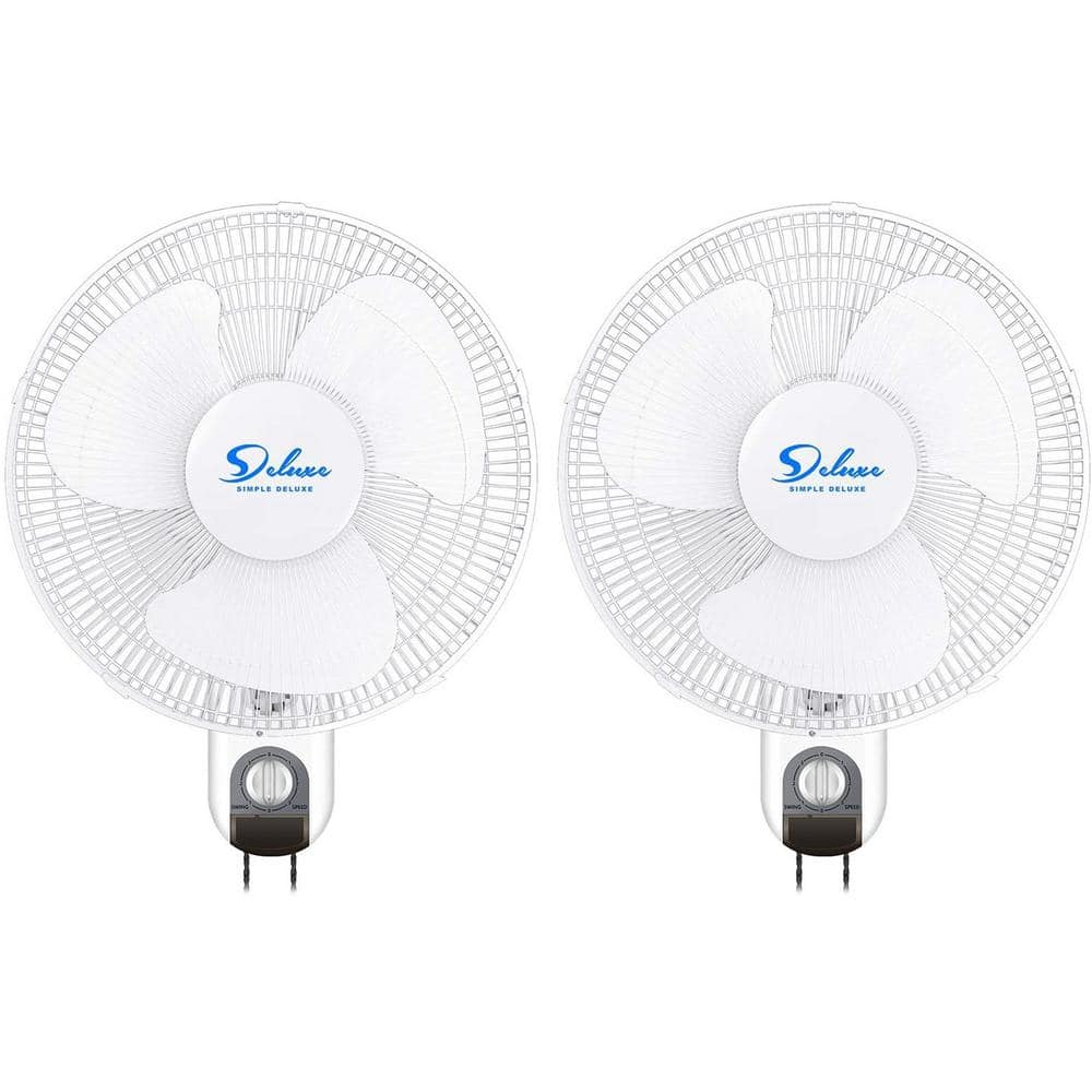 White 16-inch Metal Oscillating Wall Fan with Adjustable Tilt (2 Pack)