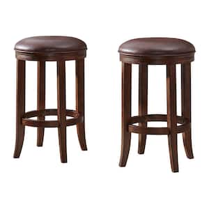 Natick Distressed Walnut Counter Height Stool (2-Pack) with Cushioned Seat