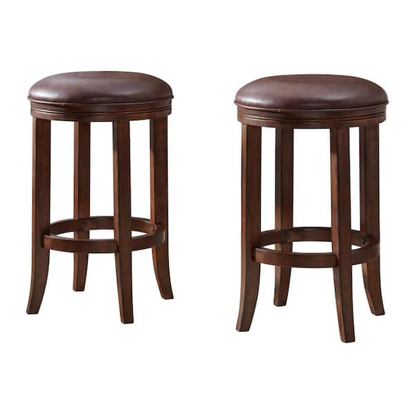 Alaterre Furniture Natick Distressed Walnut Counter Height Stool (2-Pack) with Cushioned Seat