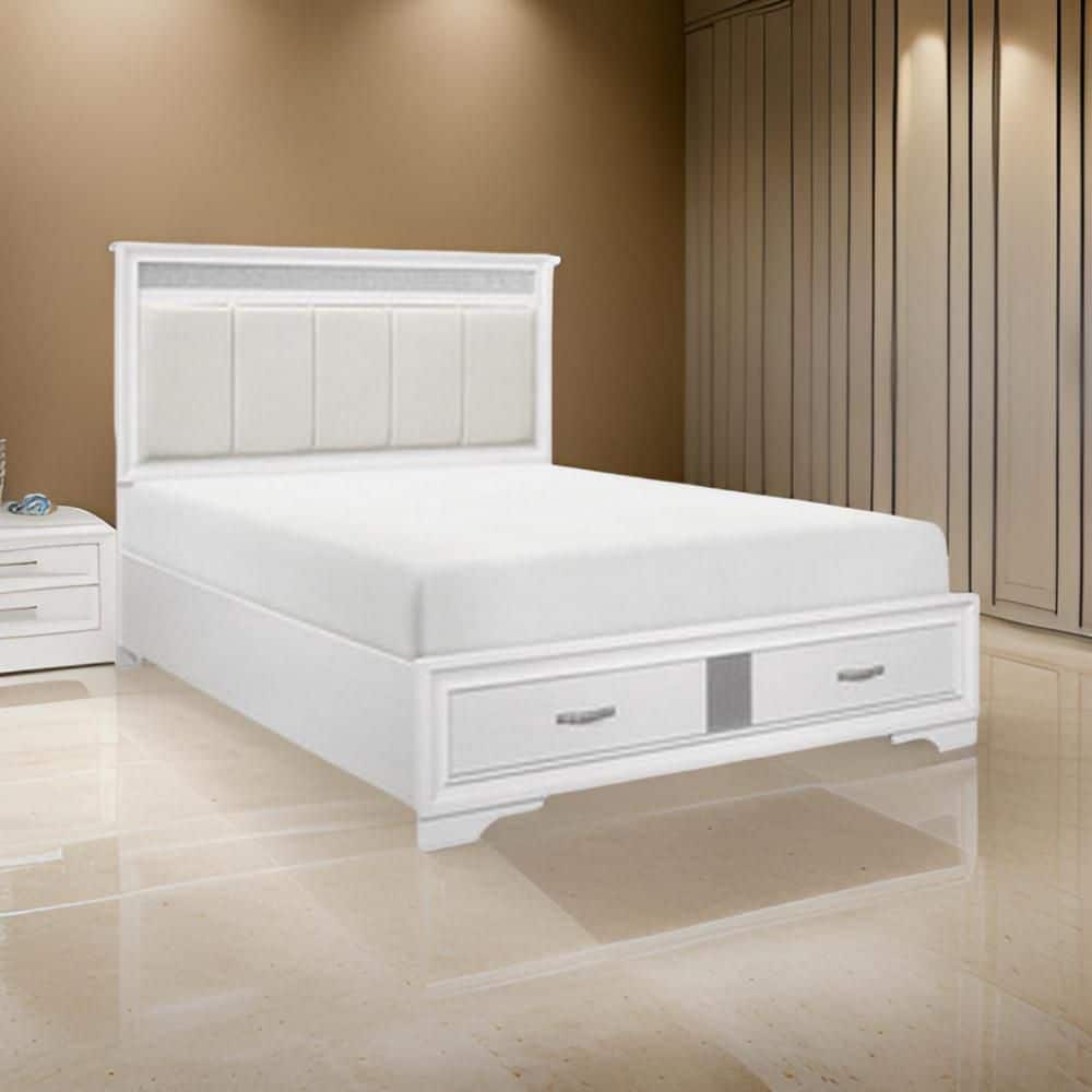 Ani White Wood Frame Queen Platform Bed with Tufted Headboard and 2-Drawer Low Footboard price history on PriceWatchPro