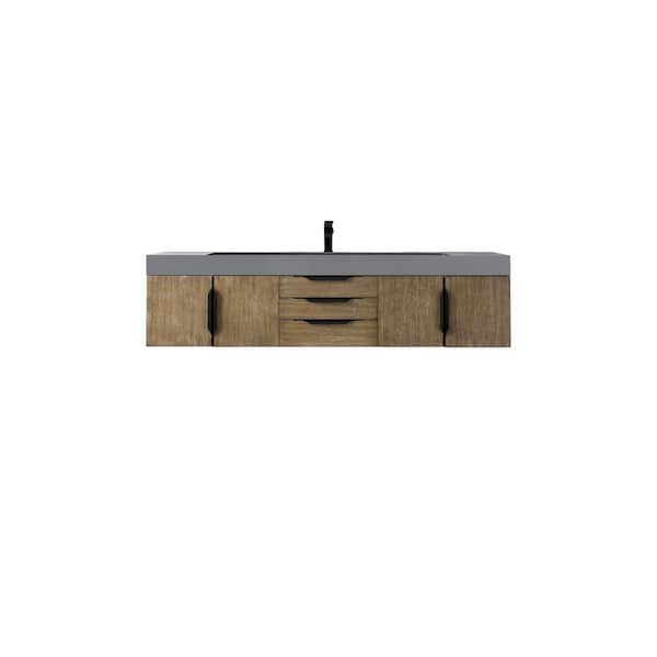 James Martin Vanities Mercer Island 72.5 in. W x 19 in. D x 18.3 in. H Bathroom Vanity in Latte Oak with Dusk Grey Mineral Composite Top