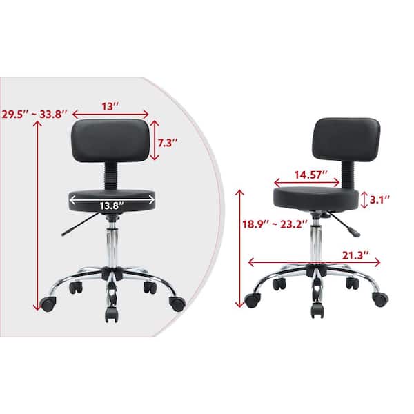HOMESTOCK Black Adjustable Drafting Stool with Wheels and Backrest