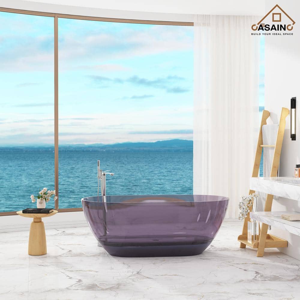 59-Inch Freestanding Transparent Purple Resin Bathtub