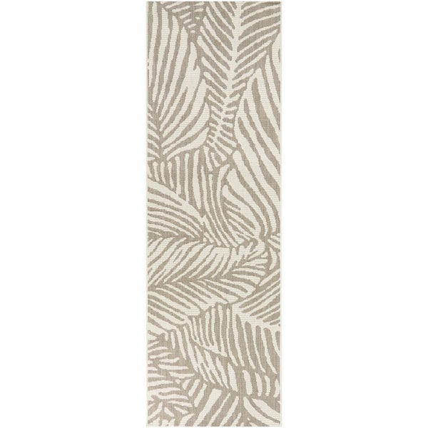 Hampton Bay Cream 2 ft. x 7 ft. Runner Palm Indoor/Outdoor Area Rug