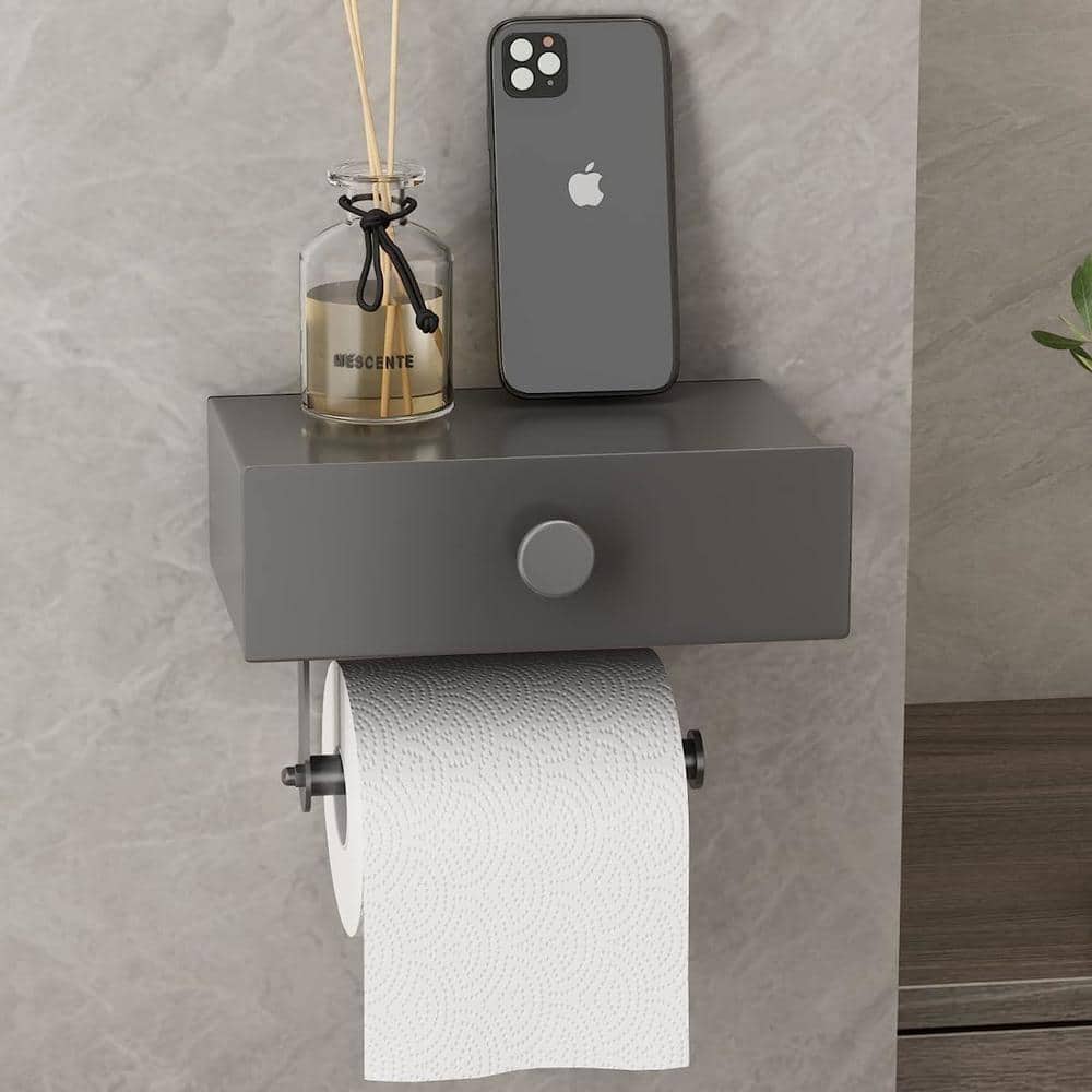 Aluminum Large Toilet Paper Holder Gun Grey Wall-Mounted Bathroom  Accessories Organizer Rack Shelf Toilet Tissue Roll Holder