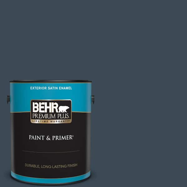 BEHR PREMIUM PLUS 1 gal. #BXC-26 New Navy Blue Satin Enamel Exterior Paint & Primer