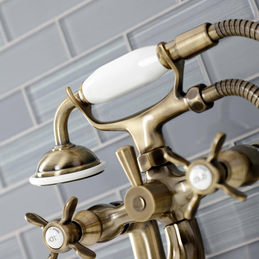 Antique Brass Deck Mount Clawfoot Tub Faucet with Hand Shower