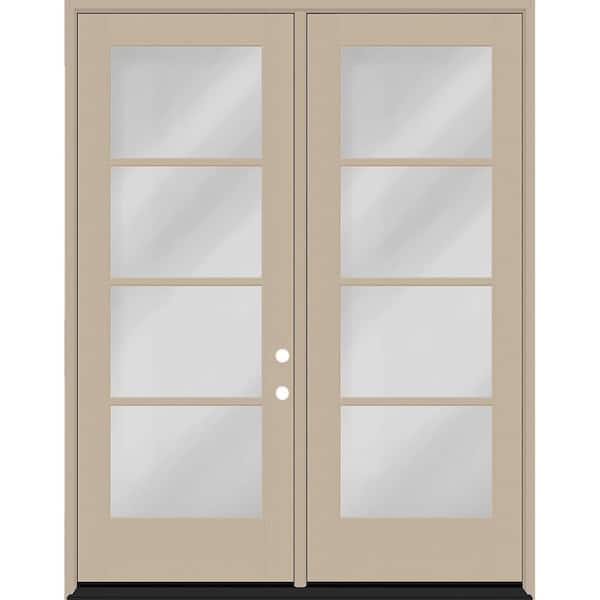 Steves & Sons Legacy 64 in. x 96 in. Icon 4L Modern Clear Glass Sandstone LHIS Fiberglass Double Prehung Front Door with 4-9/16 Jamb