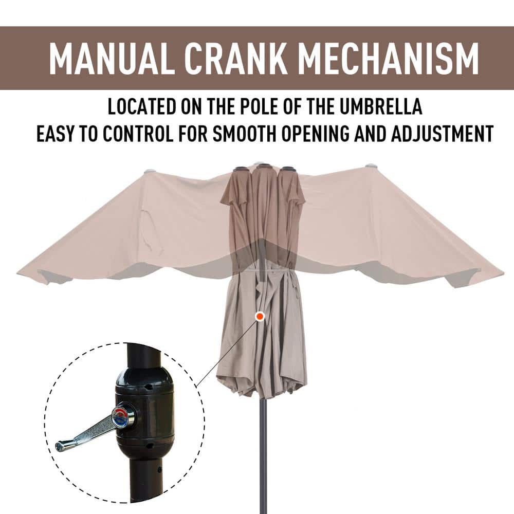 Tan Extra Large Double-Sided Outdoor Patio Umbrella with Crank Handle