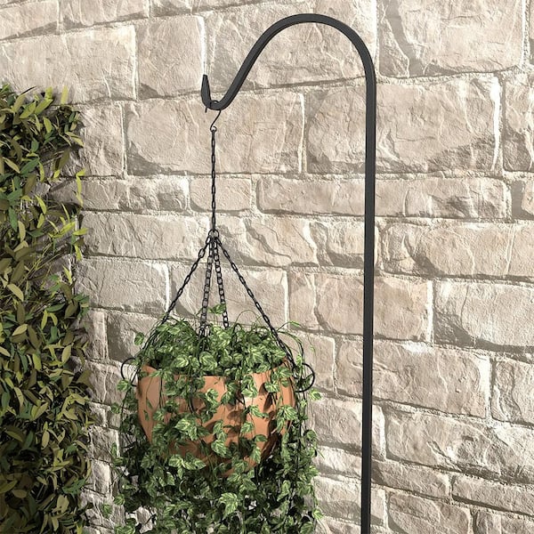 Vigoro Fuchsia 84 in. Black Steel Shepherd Hook 87201 - The Home Depot